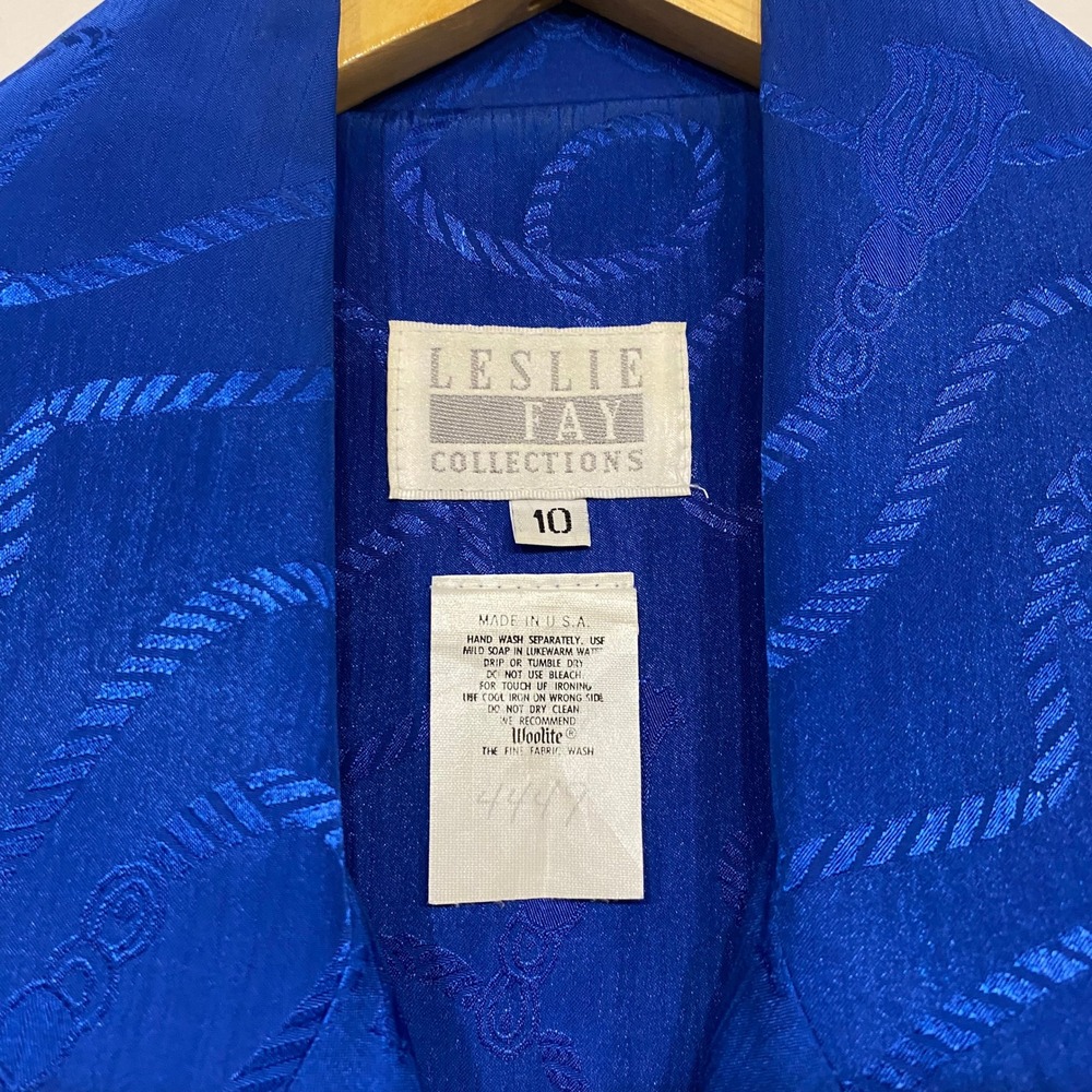 Vintage Leslie Fay Royal Blue Jacquard Tassel Midi Dress Long Sleeve Size 10 - Picture 7 of 7